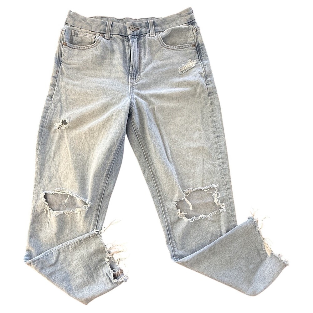 American Eagle Jeans Womens 8 Blue‎ Strigid Distressed High Rise Raw Hem Denim